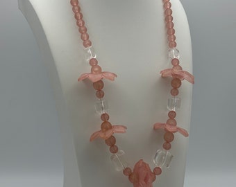 80s vintage opaque pink & clear floral beaded necklace #ownedbySue