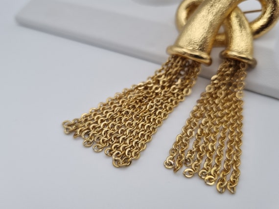 Monet, 60s vintage gold plated dangling chains br… - image 7