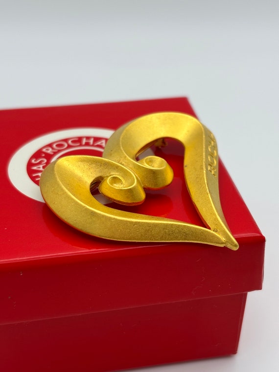 Rochas, 80s vintage matte gold plated heart shape… - image 5