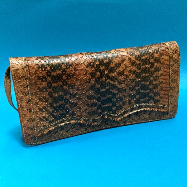 50s vintage tan & black snakeskin envelope bag