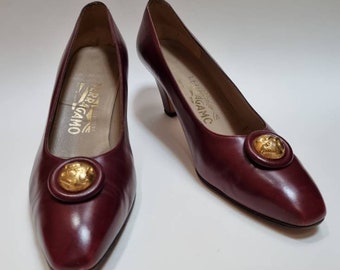 Salvatore Ferragamo, vintage red leather court shoes