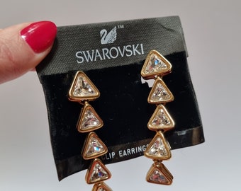 Swarovski, 80s new vintage clear crystal & gold plated clip on earrings