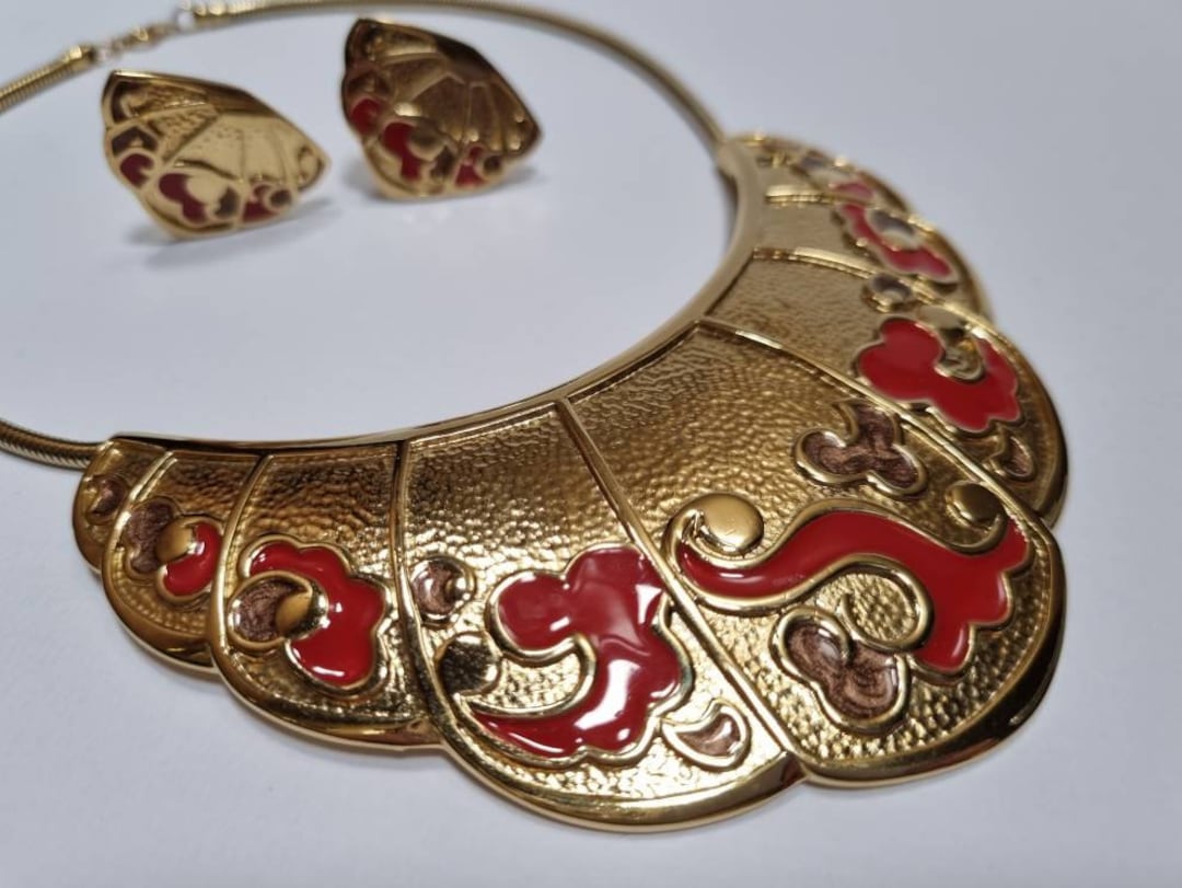 Bergdorf Goodman 80s Vintage Red & Bronze Enamel Hammered Etsy