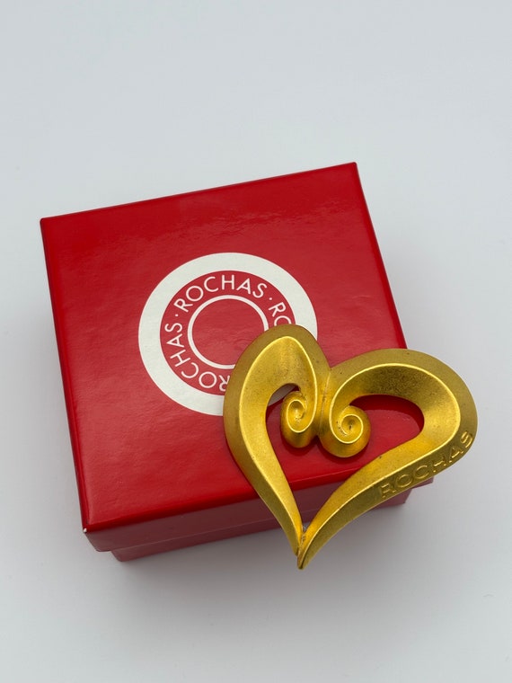 Rochas, 80s vintage matte gold plated heart shape… - image 1