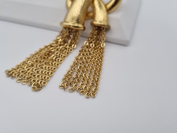 Monet, 60s vintage gold plated dangling chains br… - image 6