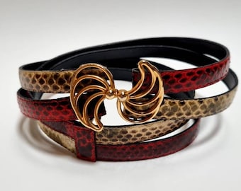 Vintage Red Snakeskin Belt, Ladies Genuine Leather (30-32  display picture 3