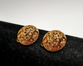 80s vintage crystal & gold plated floral clip on earrings