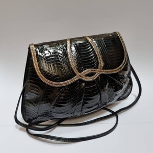 SALE Snakeskin Ruched Clutch Shoulder Bag Black Real Snake -  Denmark