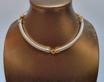 80s vintage silver and gold plated rope twine collar necklace