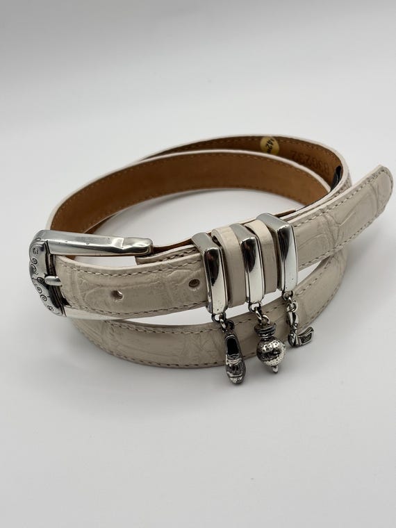 Brighton, 90s Vintage Cream Croc Print Leather Belt, Small  display picture 2