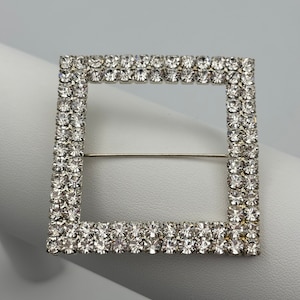 70s vintage clear crystal square frame brooch
