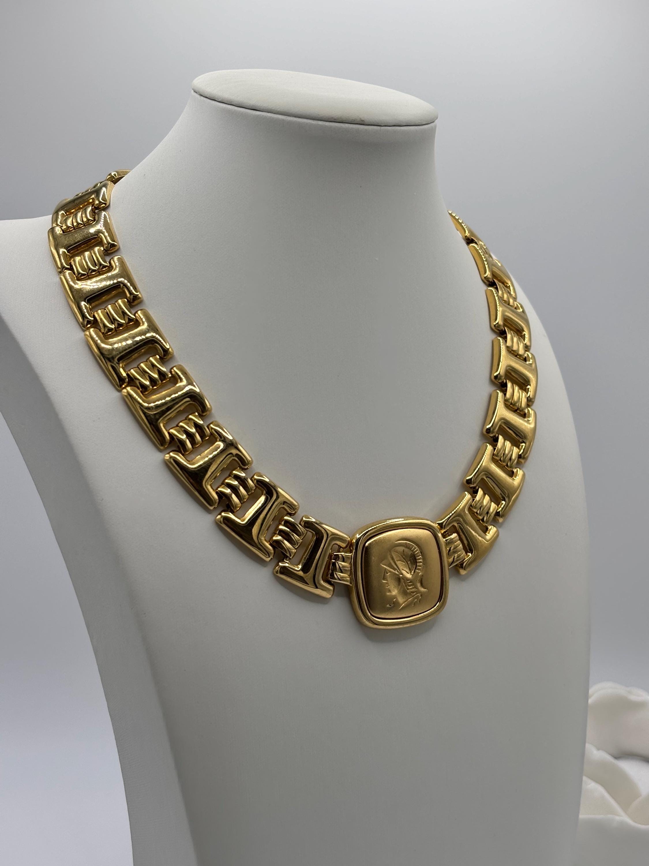 Monet, 80s Gold Plated Etruscan Revival Necklace - Etsy