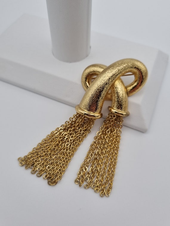 Monet, 60s vintage gold plated dangling chains br… - image 1