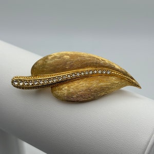 Christian Dior, 80s vintage gold plated & clear crystal leaf brooch