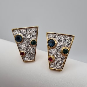 80s vintage multicoloured crystal clip on earrings