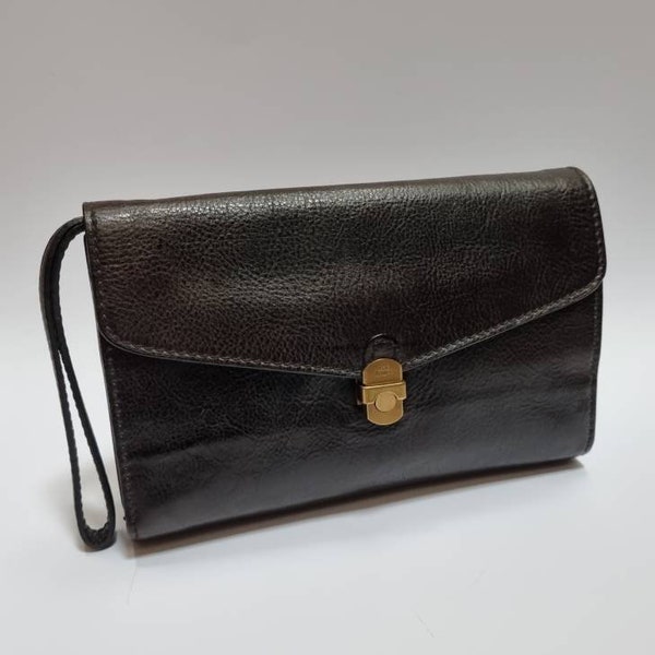 The Bridge, 90s vintage black leather clutch bag - ownedbySue