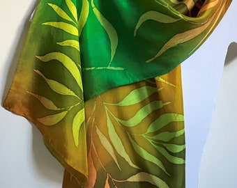 Hand painted silk scarf with wattle leaf design Australian made OOAK Gift for her Birthday  gift Anniversary gift Natural product Botanical
