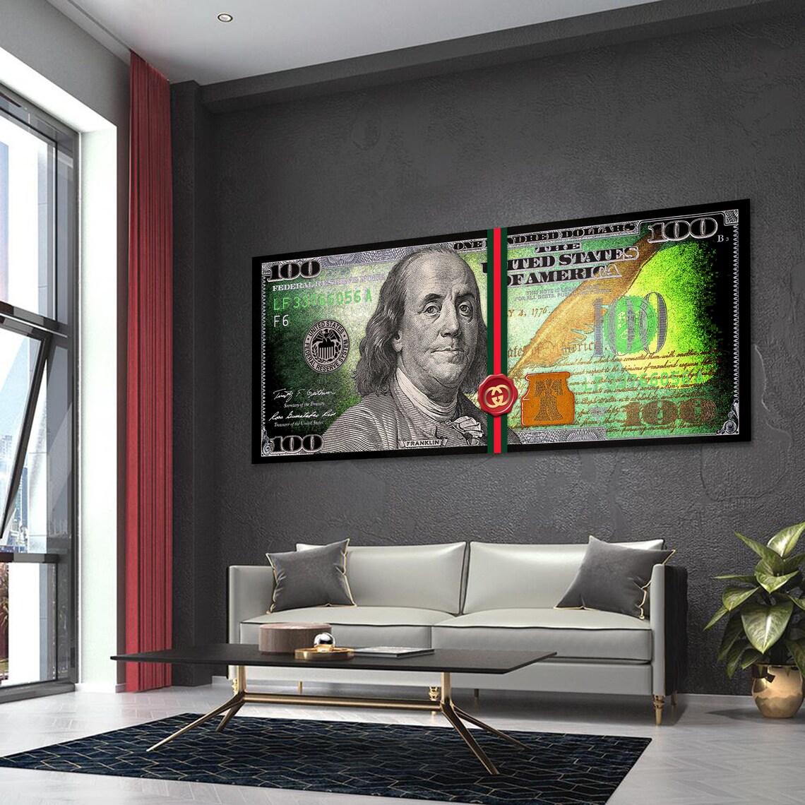 Money Wall Art 100 Dollars Bill Wall Art Decor printable Large Etsy
