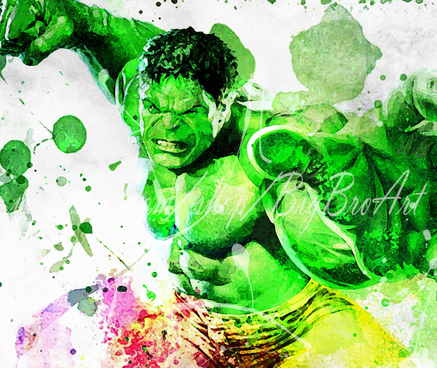Hulk print Marvel Watercolor Art Hulk Wall decor Hulk Etsy