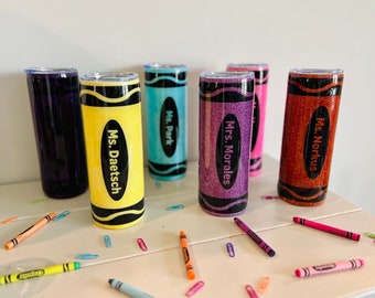 Glitter Epoxy Coated Stainless Steel Teacher Inspired Crayon Tumbler - Personalized