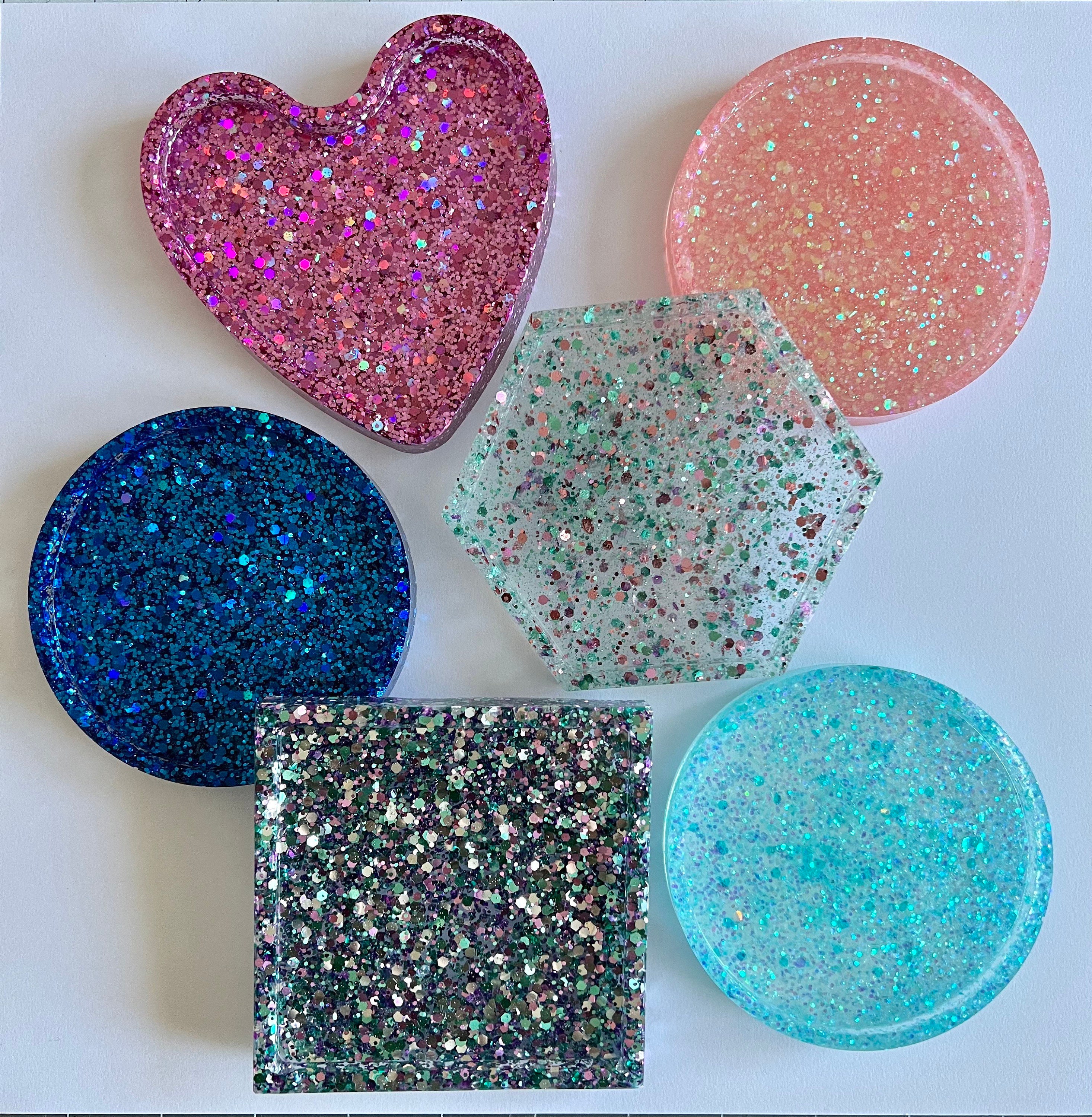 Hexagon Circle Square Glitter Resin Coasters Silver Rose Gold Gold Blue and  More Colors Available Personalized Gifts Gift for Her Epoxy Gift 