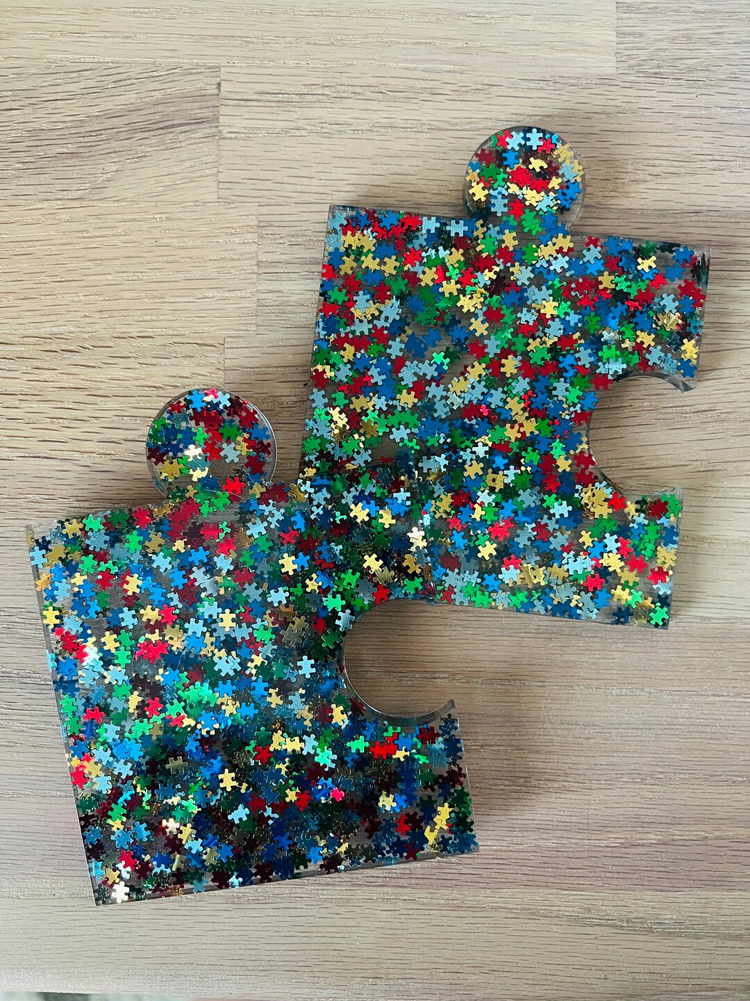 Puzzle Piece Coaster With Multicolor Puzzle Piece Sprinkles - Etsy