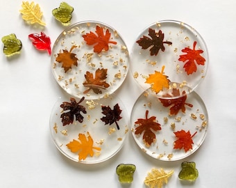 Resin Gold Flake Autumn Leaves Coaster
