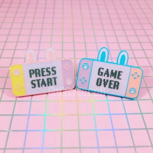 Switch Bunny Enamel Pin | Video Games Press Start Game Over