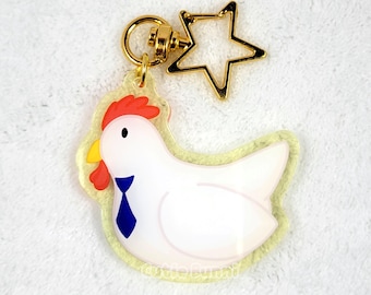 Business Chicken Hen Tie Acrylic Charm Keychain