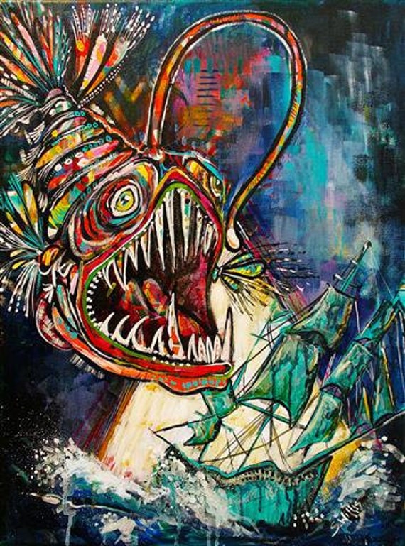 The Truth About Bermuda Colorful Angler Fish Ocean Art Print | Etsy