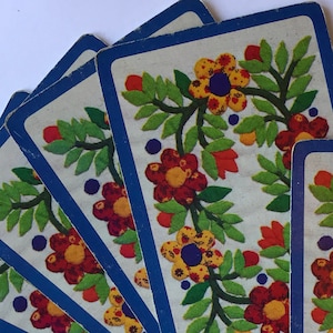 Zes vintage speelkaarten, calico, bloemen, handapplique