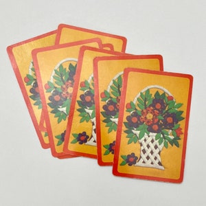 Zes vintage speelkaarten, calico, bloemenmand, handapplique