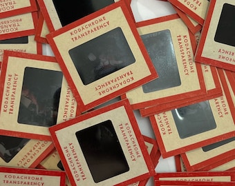 Set of 12 Vintage Kodachrome Transparency Slides. Red Border. Junk Journal Supply