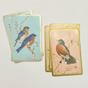 Vintage Playing Cards with Robin and Bluebirds. Set of 6. Junk Journal Supply. Woodland. Trees.