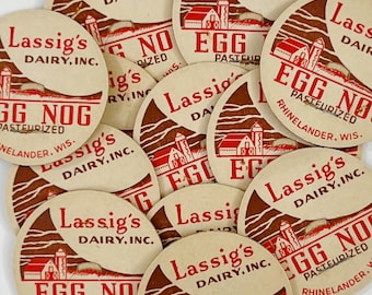 Set di 6 tappi vintage di latticini. Egg Nog. Christmas Cheer. Lassig. Junk Journal Supply