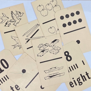 Set von 8 Vintage Mathe Karteikarten mit Bildern. Junk Journal Versorgung