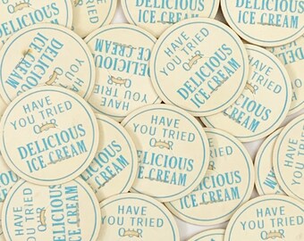 Set of 6 Vintage Dairy Caps. Ice Cream. Junk Journal Supply. Pastel Blue Paper