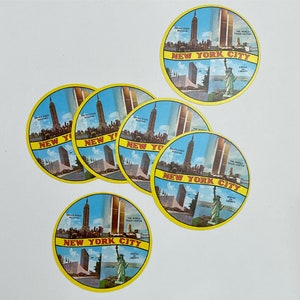 Conjunto de 6 cartas de baralho vintage, redondas, da cidade de Nova York. Torres Gêmeas. Estátua da Liberdade. Troca de cartão