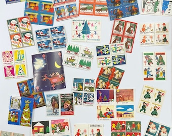 Vintage Charity Christmas Seals. Set of 25. Set of 50. Vintage Santa. 1950s. 1970s. Junk Journal Supply