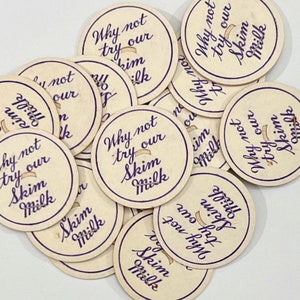 Set of 6 Vintage Try Our Skim Milk Dairy Caps. Milk. Purple Script. Easter. Junk Journal Supply