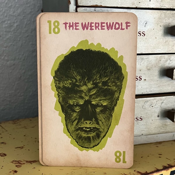 1964 The Werewolf. Monster Game Card 18. Halloween. Vintage Game Cards. Junk Journal Supply