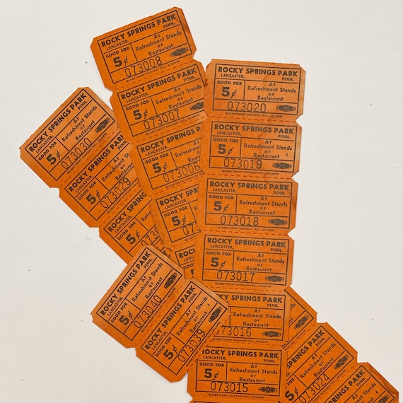 Set of 18 Vintage Orange & Black Tickets. Rocky Springs Park. Etsy
