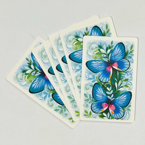 Set of 6 Pretty Blue Playing Cards with Butterflies. Junk Journal Supply. Pocket. Tuck Spot