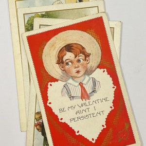 4 cartes postales vintage Whitney Valentine avec enfants. Garçon de ferme. Fille de la campagne. Rousseur. Jeune amour