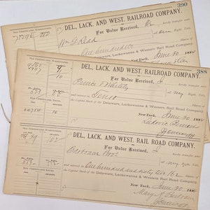 Set of Six Beautifully Aged Ledger Sheets. 1880s. Hand lettering. Railroad. Junk Journal Supply