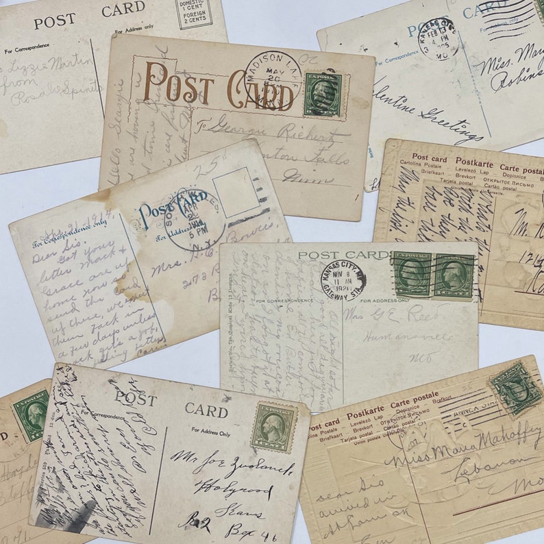 Set of 12 Antique Postcards. Vintage Postcards. Cursive. Beautiful ...