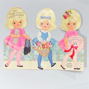 Lieve vintage Hallmark-verjaardagskaart voor meisjes. Bloemen. Blond. Papa's pantoffels. Levering van ongewenste tijdschriften.