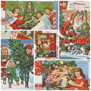 Vintage Christmas Greeting Card Junk Journal Ephemera Kit. Más de 40 piezas. Dennison. Árbol. Santa. Guardería.