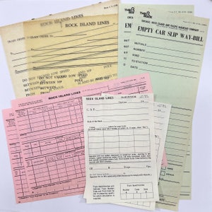 Set di 8 forme di treni vintage Rock Island Lines. Rosa. Carta di base. Fornitura di riviste spazzatura
