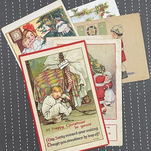 6 cartoline natalizie vintage con bambini. Torta. Albero di Natale. Babbo Natale. Fornitura di riviste spazzatura